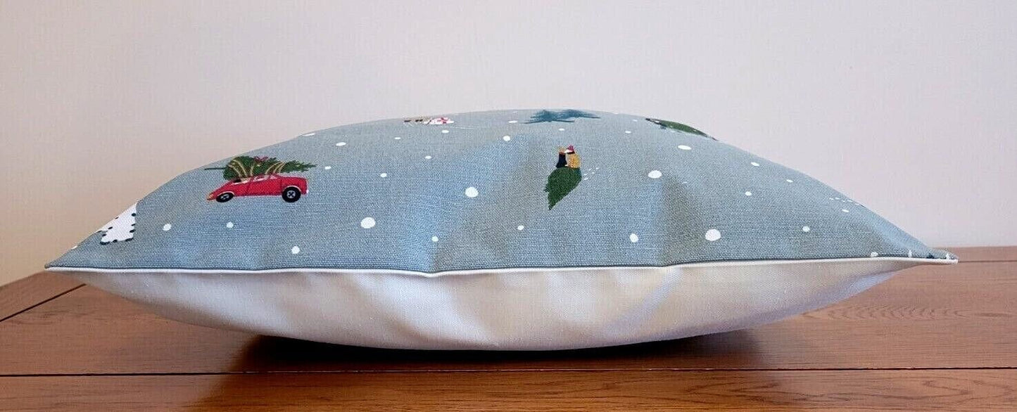 Sophie Allport Home For Christmas Cushion Cover , Christmas Winter Blue Pillow Cover 10" 12" 14" 16" 17" 18" 20" 22" 24" 26" 100% Cotton - CushionCoverAndDecor