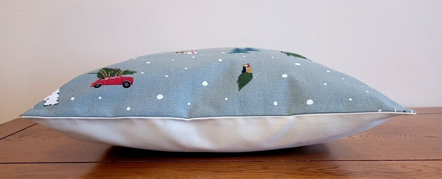Sophie Allport Home For Christmas Cushion Cover , Christmas Winter Blue Pillow Cover 10" 12" 14" 16" 17" 18" 20" 22" 24" 26" 100% Cotton - CushionCoverAndDecor