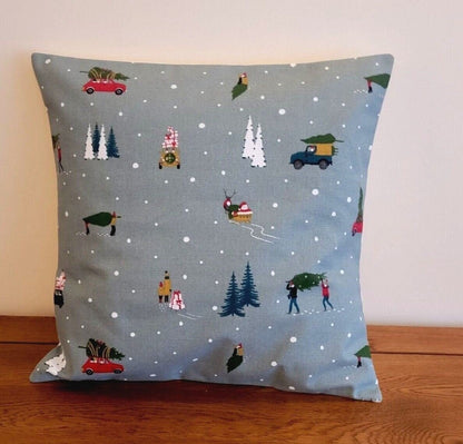 Sophie Allport Home For Christmas Cushion Cover , Christmas Winter Blue Pillow Cover 10" 12" 14" 16" 17" 18" 20" 22" 24" 26" 100% Cotton - CushionCoverAndDecor