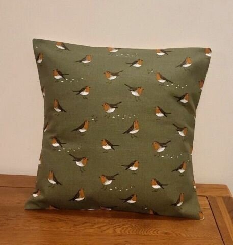 Sophie Allport Robin Green Cushion Cover , Christmas Pillow Cover 10" 12" 14" 16" 17" 18" 20" 22" 24" 26" 100% Cotton - CushionCoverAndDecor