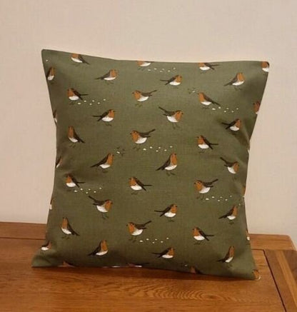 Sophie Allport Robin Green Cushion Cover , Christmas Pillow Cover 10" 12" 14" 16" 17" 18" 20" 22" 24" 26" 100% Cotton - CushionCoverAndDecor