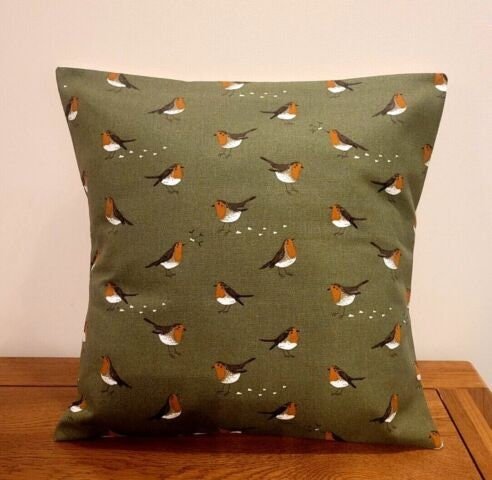 Sophie Allport Robin Green Cushion Cover , Christmas Pillow Cover 10" 12" 14" 16" 17" 18" 20" 22" 24" 26" 100% Cotton - CushionCoverAndDecor