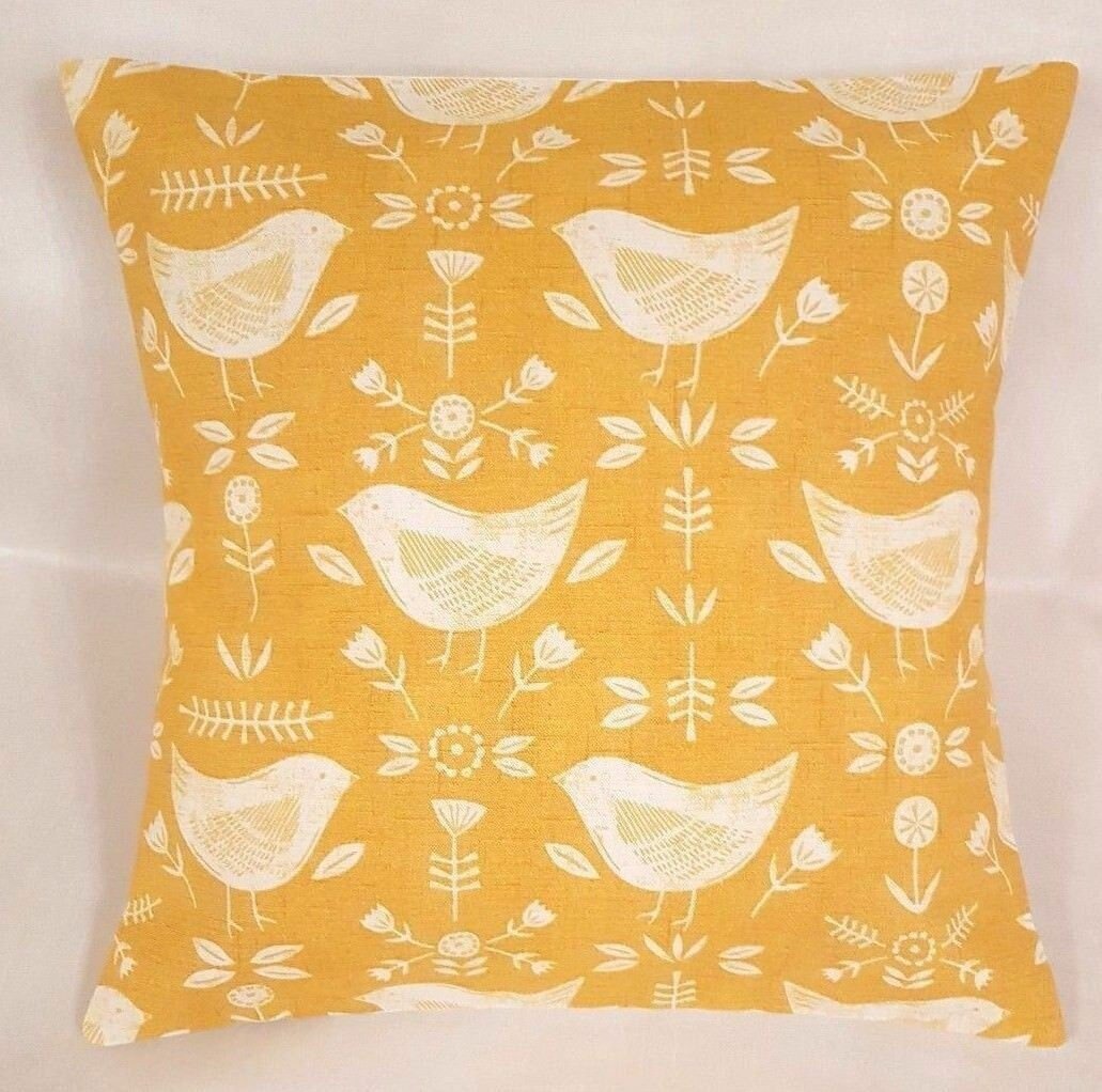 Table Runner 36" 48" 54" 60" 64" 72" 84" 96" 104" Fryetts Narvik Yellow Mustard Bird Design Handmade 100% Cotton - CushionCoverAndDecor