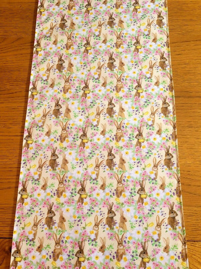 Table Runner Bunny Flowers Yellow Pink Purple Design , Easter Table Runner 36" 48" 54" 60" 64" 72" 84" 96" 104" Handmade 100% Cotton - CushionCoverAndDecor
