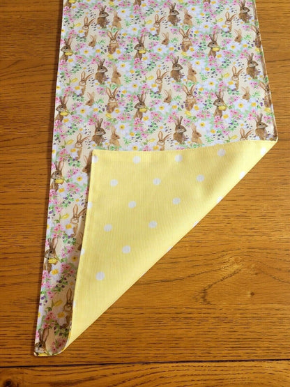 Table Runner Bunny Flowers Yellow Pink Purple Design , Easter Table Runner 36" 48" 54" 60" 64" 72" 84" 96" 104" Handmade 100% Cotton - CushionCoverAndDecor