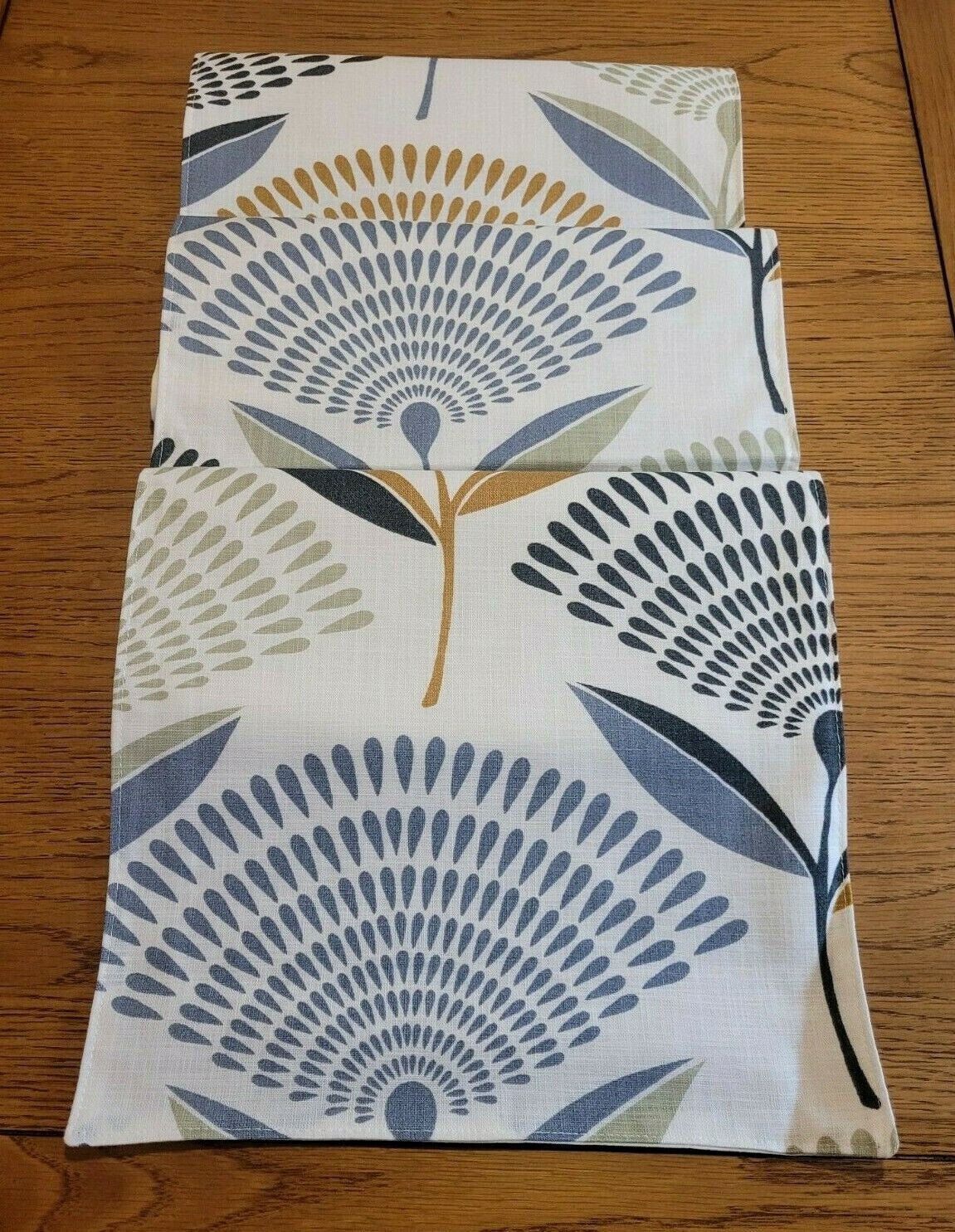 Table Runner Dandelion Floral Ochre Yellow Blue Grey Design 36" 48" 54" 60" 64" 72" 84" 96" 104" Handmade 100% Cotton - CushionCoverAndDecor