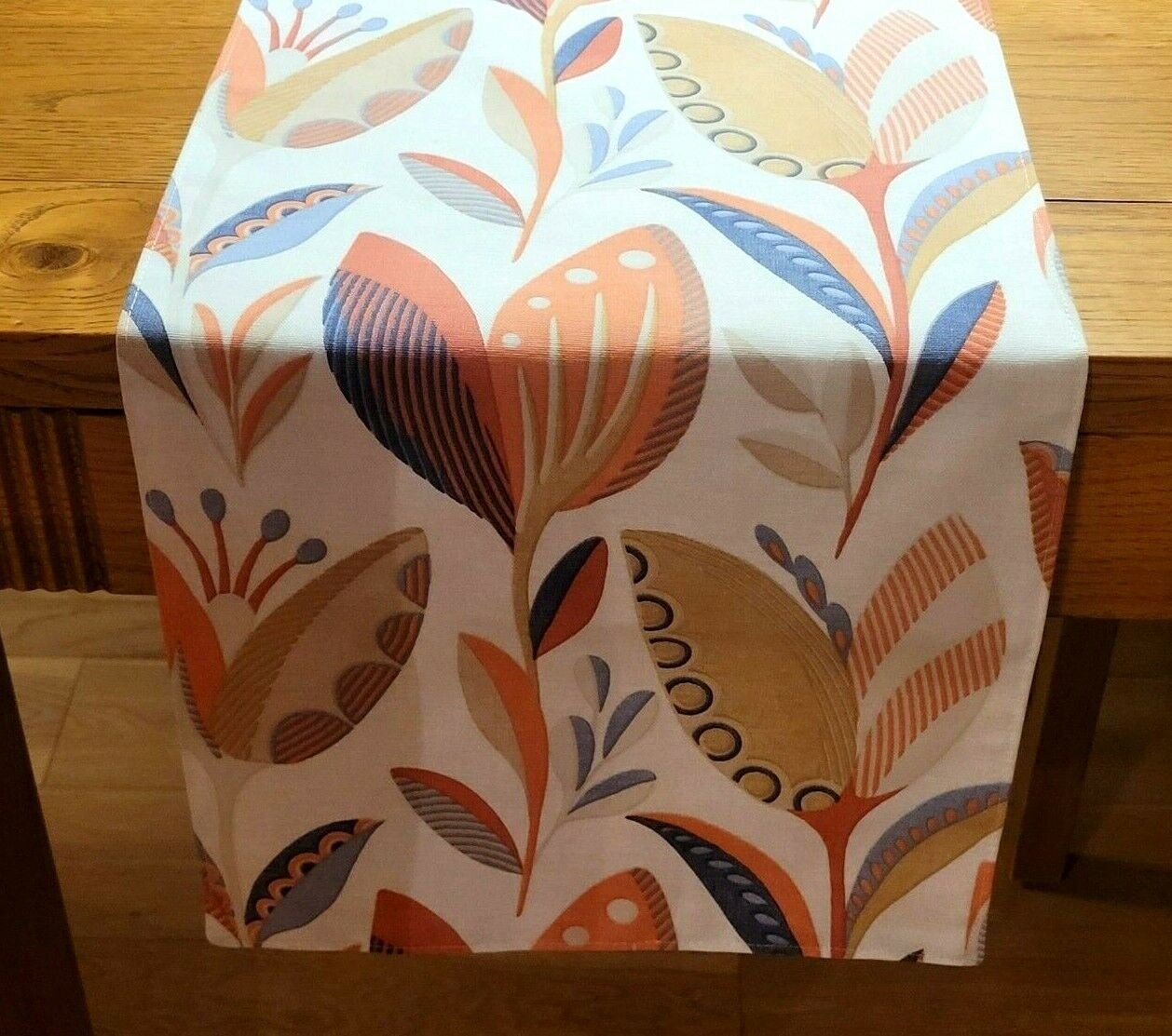 Table Runner Fryetts Leon Burnt Orange Blue Floral Design 36" 48" 54" 60" 64" 72" 84" 96" 104" Clarke & Clarke 100% Cotton Handmade - CushionCoverAndDecor