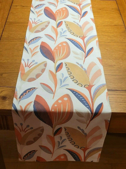 Table Runner Fryetts Leon Burnt Orange Blue Floral Design 36" 48" 54" 60" 64" 72" 84" 96" 104" Clarke & Clarke 100% Cotton Handmade - CushionCoverAndDecor
