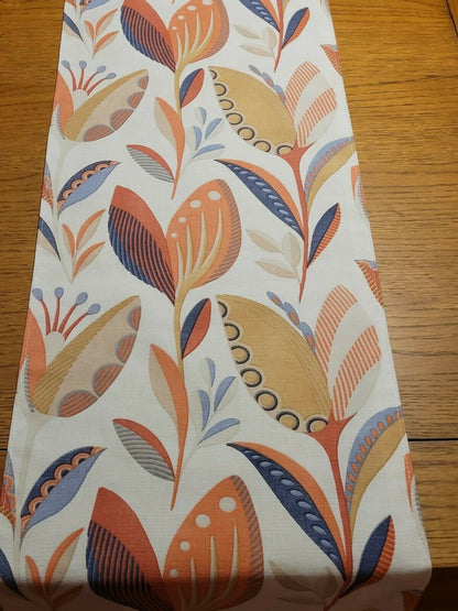 Table Runner Fryetts Leon Burnt Orange Blue Floral Design 36" 48" 54" 60" 64" 72" 84" 96" 104" Clarke & Clarke 100% Cotton Handmade - CushionCoverAndDecor
