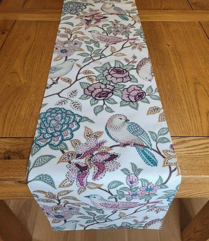 Table Runner Heritage Fern Beige Brown Birds Floral Design 36" 48" 54" 60" 64" 72" 84" 96" 104" Handmade 100% Cotton - CushionCoverAndDecor