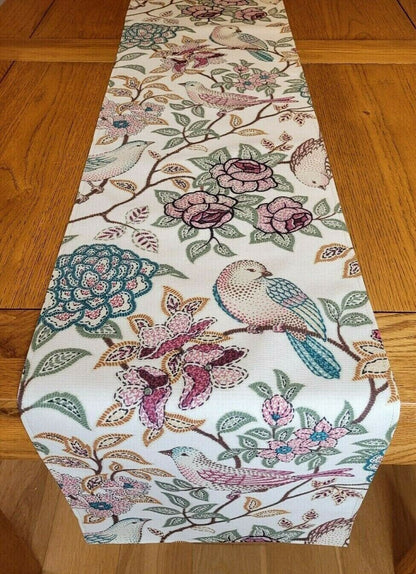 Table Runner Heritage Fern Beige Brown Birds Floral Design 36" 48" 54" 60" 64" 72" 84" 96" 104" Handmade 100% Cotton - CushionCoverAndDecor