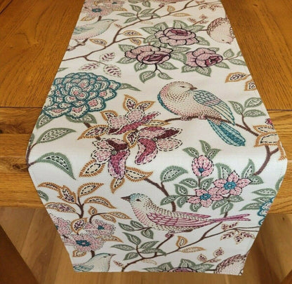 Table Runner Heritage Fern Beige Brown Birds Floral Design 36" 48" 54" 60" 64" 72" 84" 96" 104" Handmade 100% Cotton - CushionCoverAndDecor