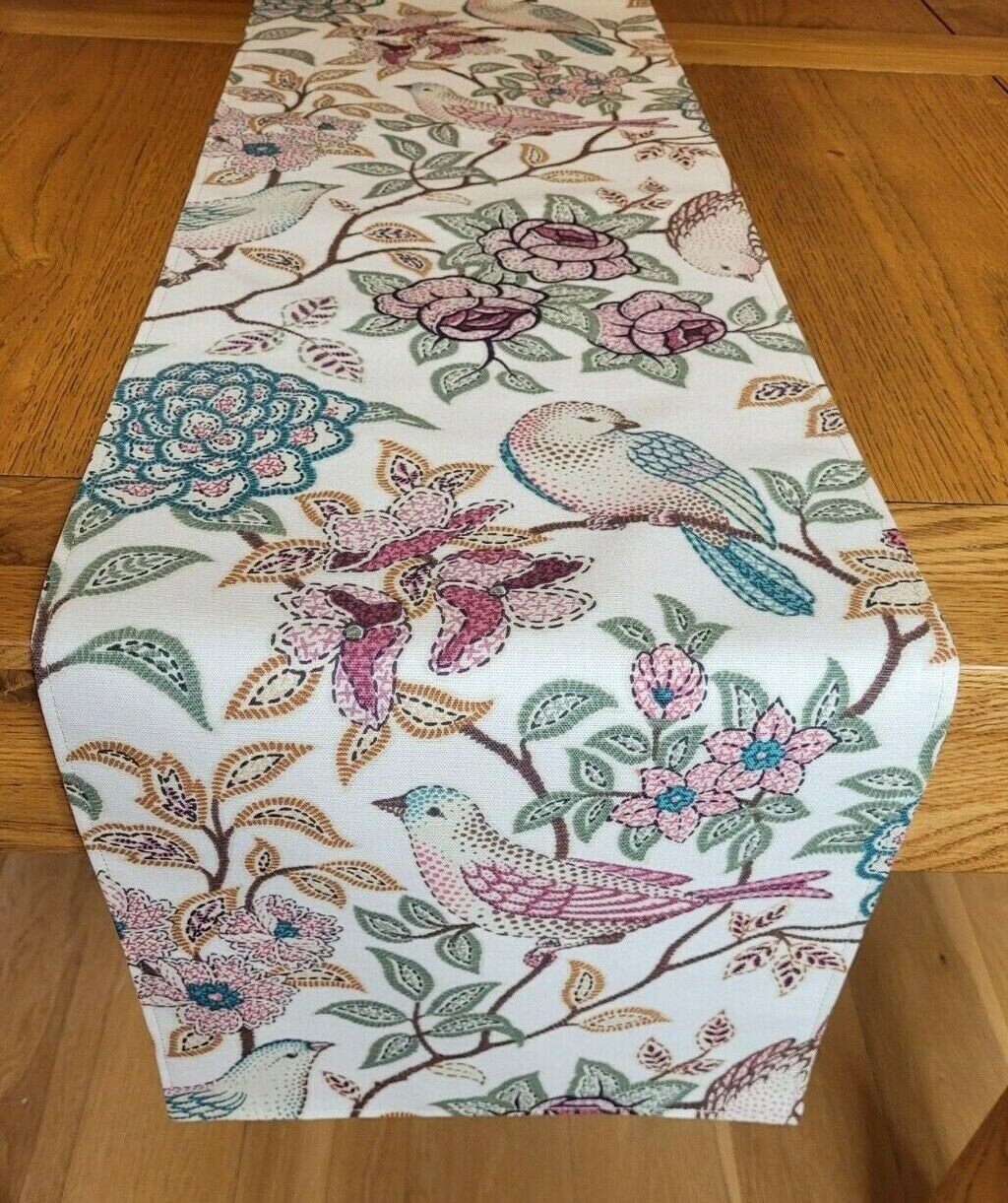 Table Runner Heritage Fern Beige Brown Birds Floral Design 36" 48" 54" 60" 64" 72" 84" 96" 104" Handmade 100% Cotton - CushionCoverAndDecor