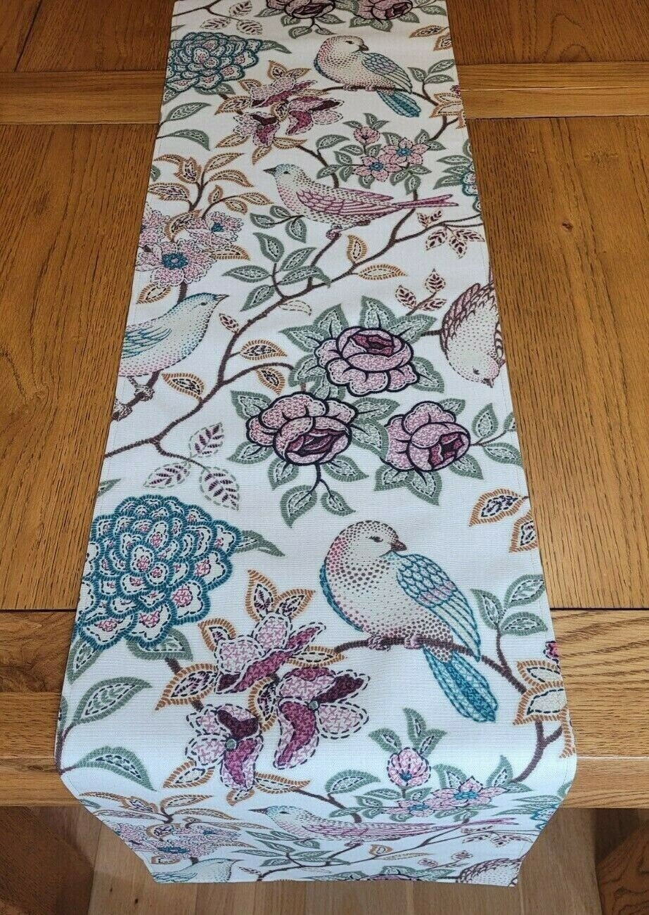 Table Runner Heritage Fern Beige Brown Birds Floral Design 36" 48" 54" 60" 64" 72" 84" 96" 104" Handmade 100% Cotton - CushionCoverAndDecor