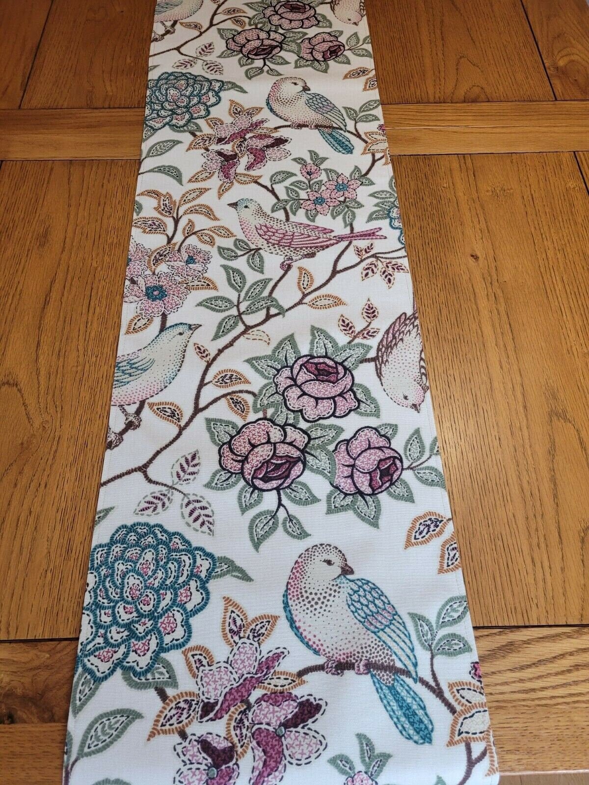 Table Runner Heritage Fern Beige Brown Birds Floral Design 36" 48" 54" 60" 64" 72" 84" 96" 104" Handmade 100% Cotton - CushionCoverAndDecor