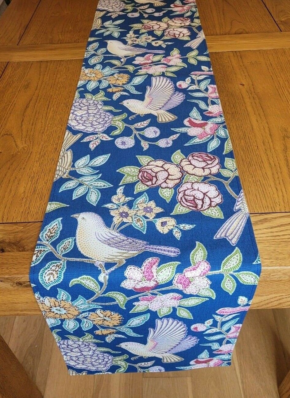 Table Runner Heritage Midnight Blue Birds Floral Design 36" 48" 54" 60" 64" 72" 84" 96" 104" Handmade 100% Cotton - CushionCoverAndDecor
