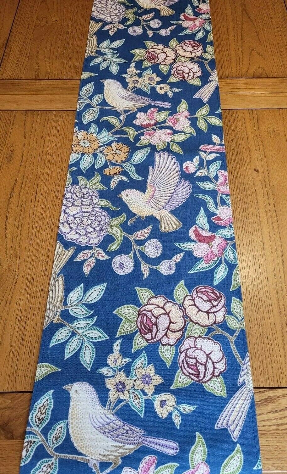 Table Runner Heritage Midnight Blue Birds Floral Design 36" 48" 54" 60" 64" 72" 84" 96" 104" Handmade 100% Cotton - CushionCoverAndDecor