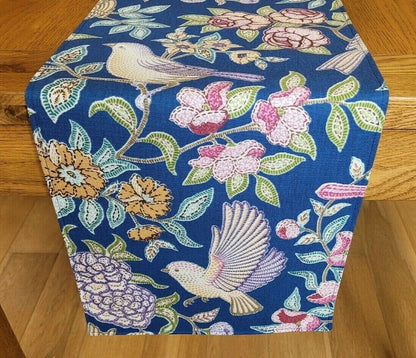 Table Runner Heritage Midnight Blue Birds Floral Design 36" 48" 54" 60" 64" 72" 84" 96" 104" Handmade 100% Cotton - CushionCoverAndDecor