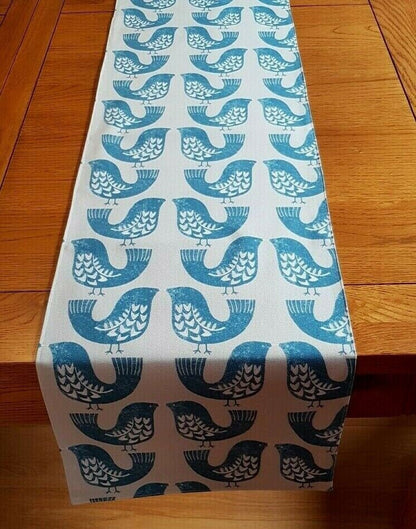 Table Runner ILiv Capri Blue Beige Scandi Birds 36" 48" 54" 60" 64" 72" 84" 96" 104" Design Linen 100% Cotton - CushionCoverAndDecor