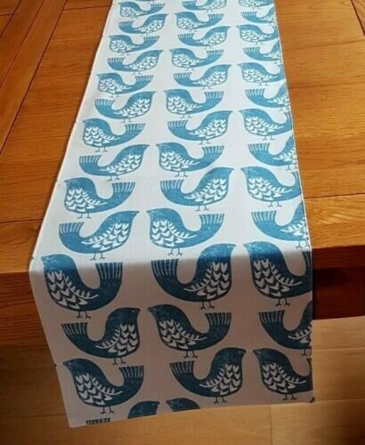 Table Runner ILiv Capri Blue Beige Scandi Birds 36" 48" 54" 60" 64" 72" 84" 96" 104" Design Linen 100% Cotton - CushionCoverAndDecor