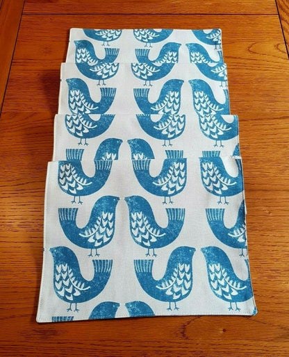 Table Runner ILiv Capri Blue Beige Scandi Birds 36" 48" 54" 60" 64" 72" 84" 96" 104" Design Linen 100% Cotton - CushionCoverAndDecor