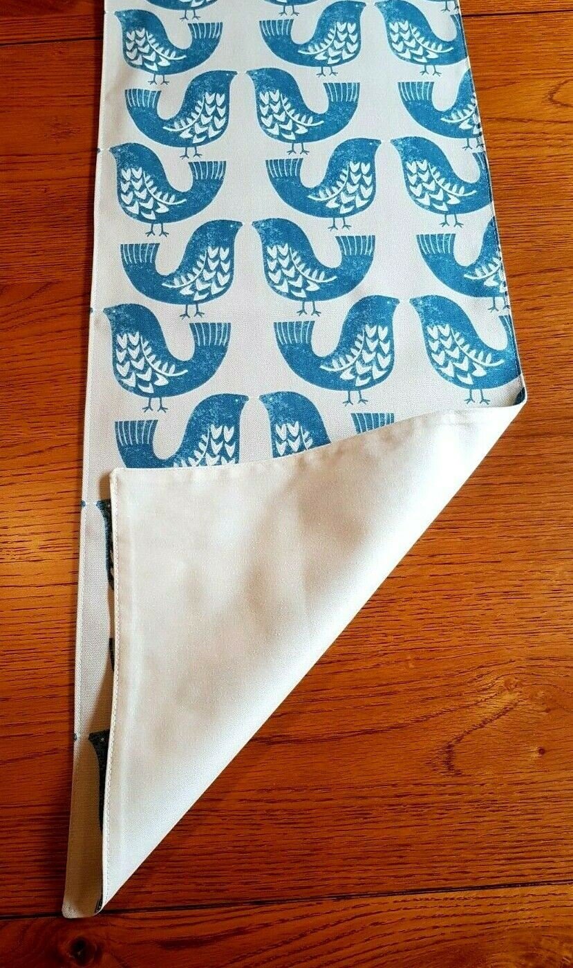 Table Runner ILiv Capri Blue Beige Scandi Birds 36" 48" 54" 60" 64" 72" 84" 96" 104" Design Linen 100% Cotton - CushionCoverAndDecor