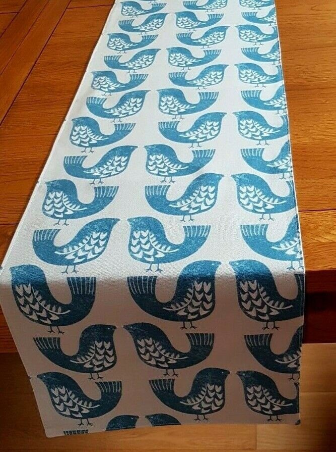 Table Runner ILiv Capri Blue Beige Scandi Birds 36" 48" 54" 60" 64" 72" 84" 96" 104" Design Linen 100% Cotton - CushionCoverAndDecor