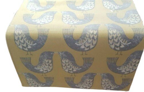 Table Runner ILiv Scandi Grey Saffron Birds Design 36" 48" 54" 60" 64" 72" 84" 96" 104" , Table Runner UK , - CushionCoverAndDecor