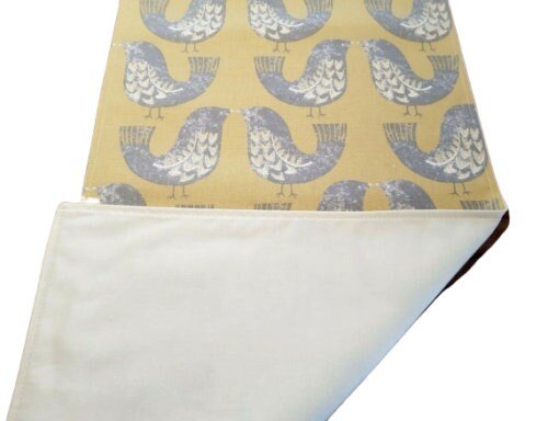 Table Runner ILiv Scandi Grey Saffron Birds Design 36" 48" 54" 60" 64" 72" 84" 96" 104" , Table Runner UK , - CushionCoverAndDecor