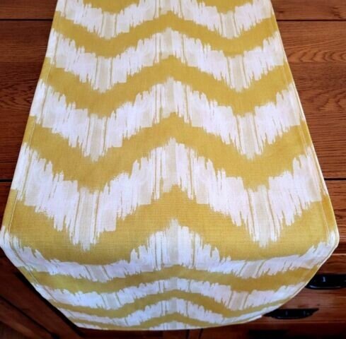 Table Runner Mustard Yellow Zig Zag Design 36" 48" 54" 60" 64" 72" 84" 96" 104" Handmade 100%Cotton - CushionCoverAndDecor