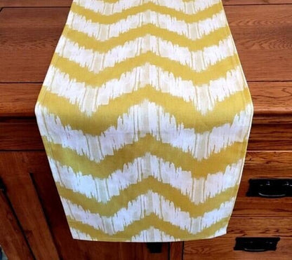 Table Runner Mustard Yellow Zig Zag Design 36" 48" 54" 60" 64" 72" 84" 96" 104" Handmade 100%Cotton - CushionCoverAndDecor