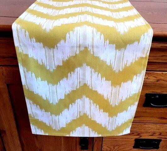 Table Runner Mustard Yellow Zig Zag Design 36" 48" 54" 60" 64" 72" 84" 96" 104" Handmade 100%Cotton - CushionCoverAndDecor