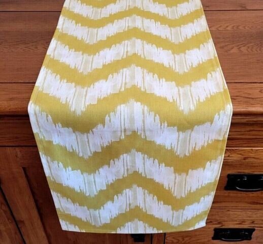 Table Runner Mustard Yellow Zig Zag Design 36" 48" 54" 60" 64" 72" 84" 96" 104" Handmade 100%Cotton - CushionCoverAndDecor