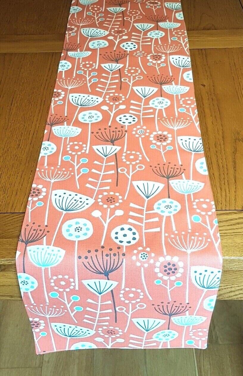 Table Runner Scandinavian Floral Bergen Burnt Orange Design , Table Runner UK , 36" 48" 54" 60" 64" 72" 84" 96" 104" Handmade 100% Cotton - CushionCoverAndDecor