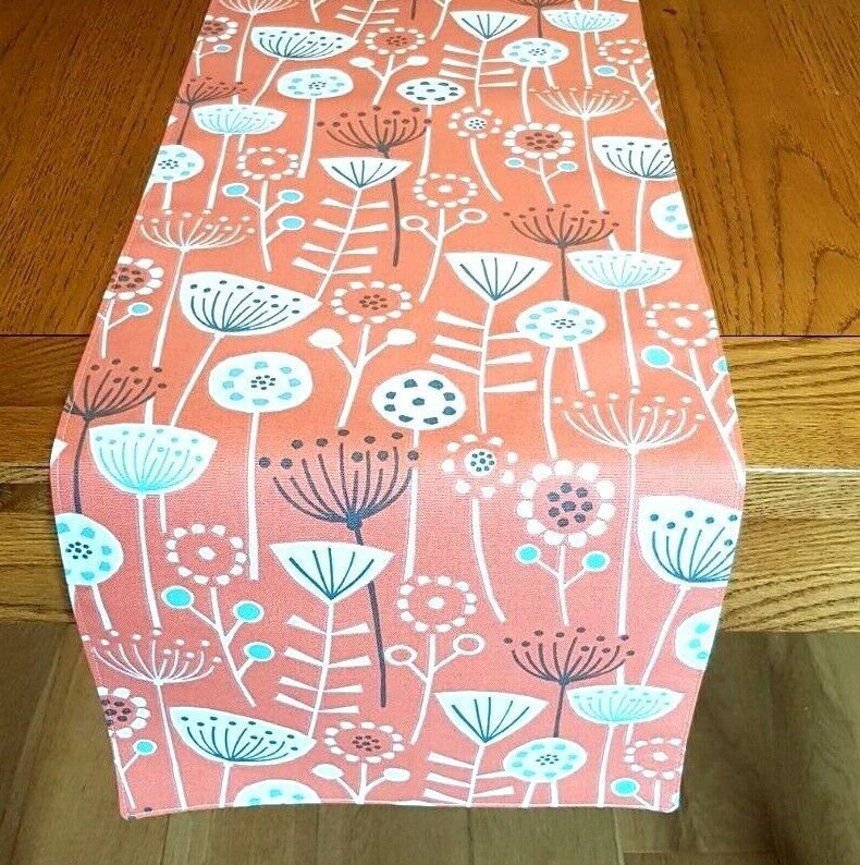 Table Runner Scandinavian Floral Bergen Burnt Orange Design , Table Runner UK , 36" 48" 54" 60" 64" 72" 84" 96" 104" Handmade 100% Cotton - CushionCoverAndDecor