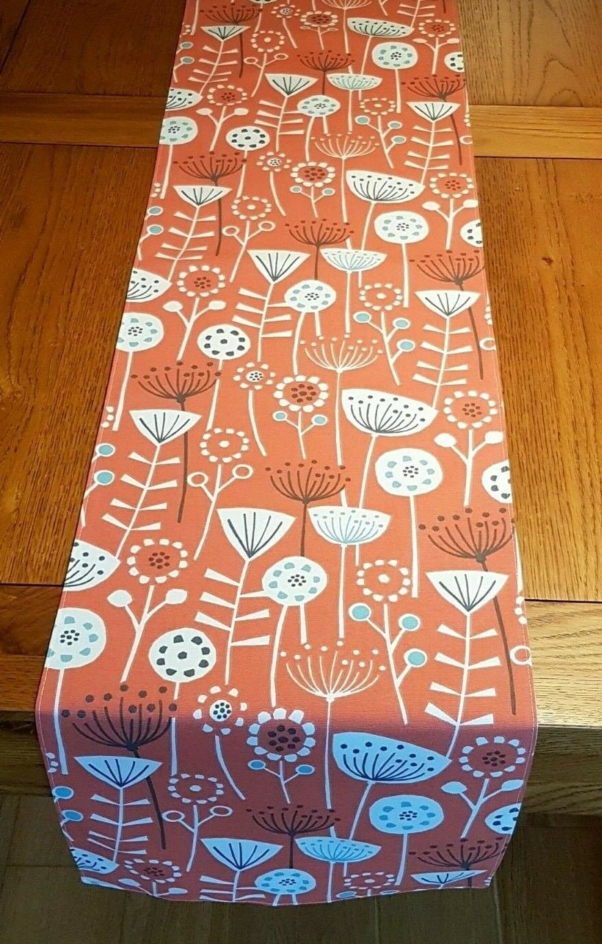 Table Runner Scandinavian Floral Bergen Burnt Orange Design , Table Runner UK , 36" 48" 54" 60" 64" 72" 84" 96" 104" Handmade 100% Cotton - CushionCoverAndDecor