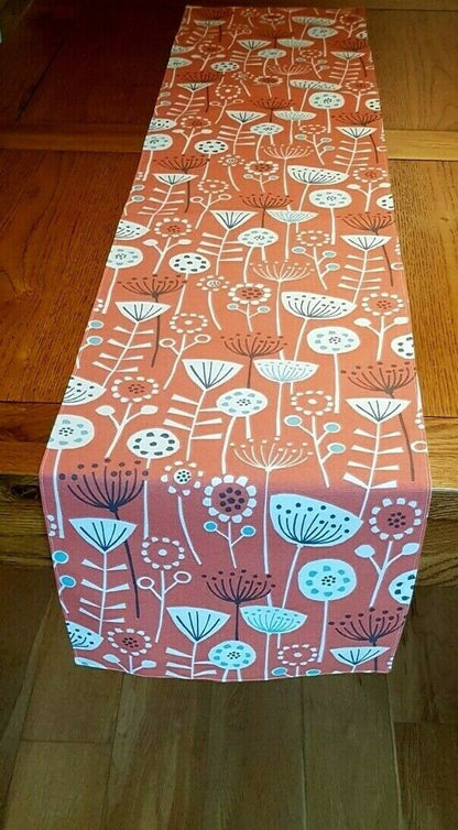 Table Runner Scandinavian Floral Bergen Burnt Orange Design , Table Runner UK , 36" 48" 54" 60" 64" 72" 84" 96" 104" Handmade 100% Cotton - CushionCoverAndDecor