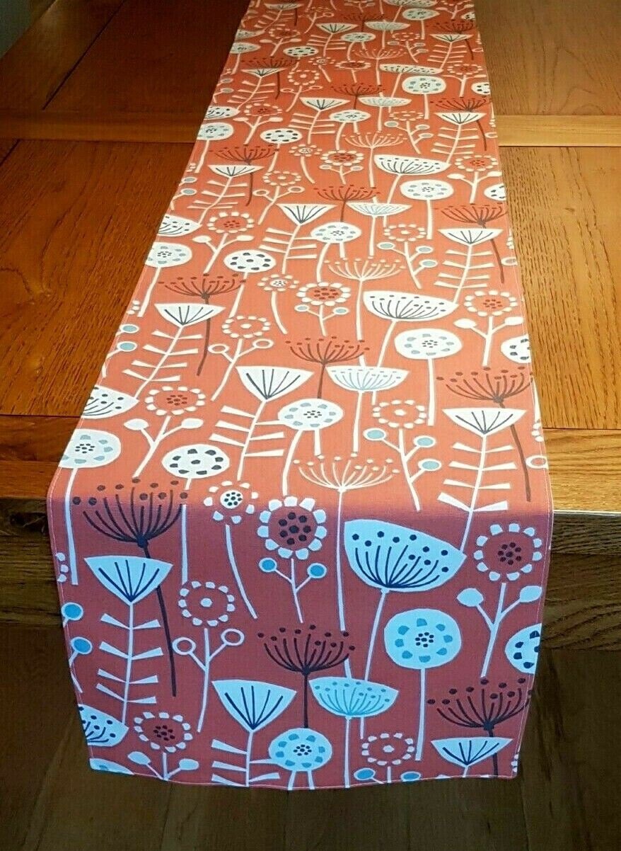 Table Runner Scandinavian Floral Bergen Burnt Orange Design , Table Runner UK , 36" 48" 54" 60" 64" 72" 84" 96" 104" Handmade 100% Cotton - CushionCoverAndDecor