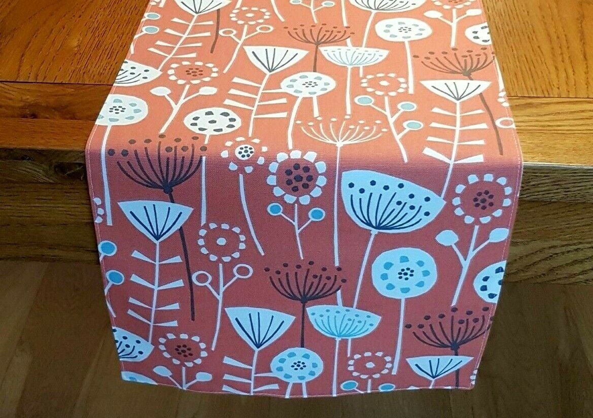 Table Runner Scandinavian Floral Bergen Burnt Orange Design , Table Runner UK , 36" 48" 54" 60" 64" 72" 84" 96" 104" Handmade 100% Cotton - CushionCoverAndDecor