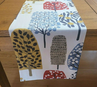 Table Runner Trad Indigo Cranberry Red Tree Blossom Design 36" 48" 54" 60" 64" 72" 84" 96" 104" Clarke & Clarke 100% Cotton Handmade - CushionCoverAndDecor