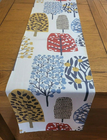 Table Runner Trad Indigo Cranberry Red Tree Blossom Design 36" 48" 54" 60" 64" 72" 84" 96" 104" Clarke & Clarke 100% Cotton Handmade - CushionCoverAndDecor