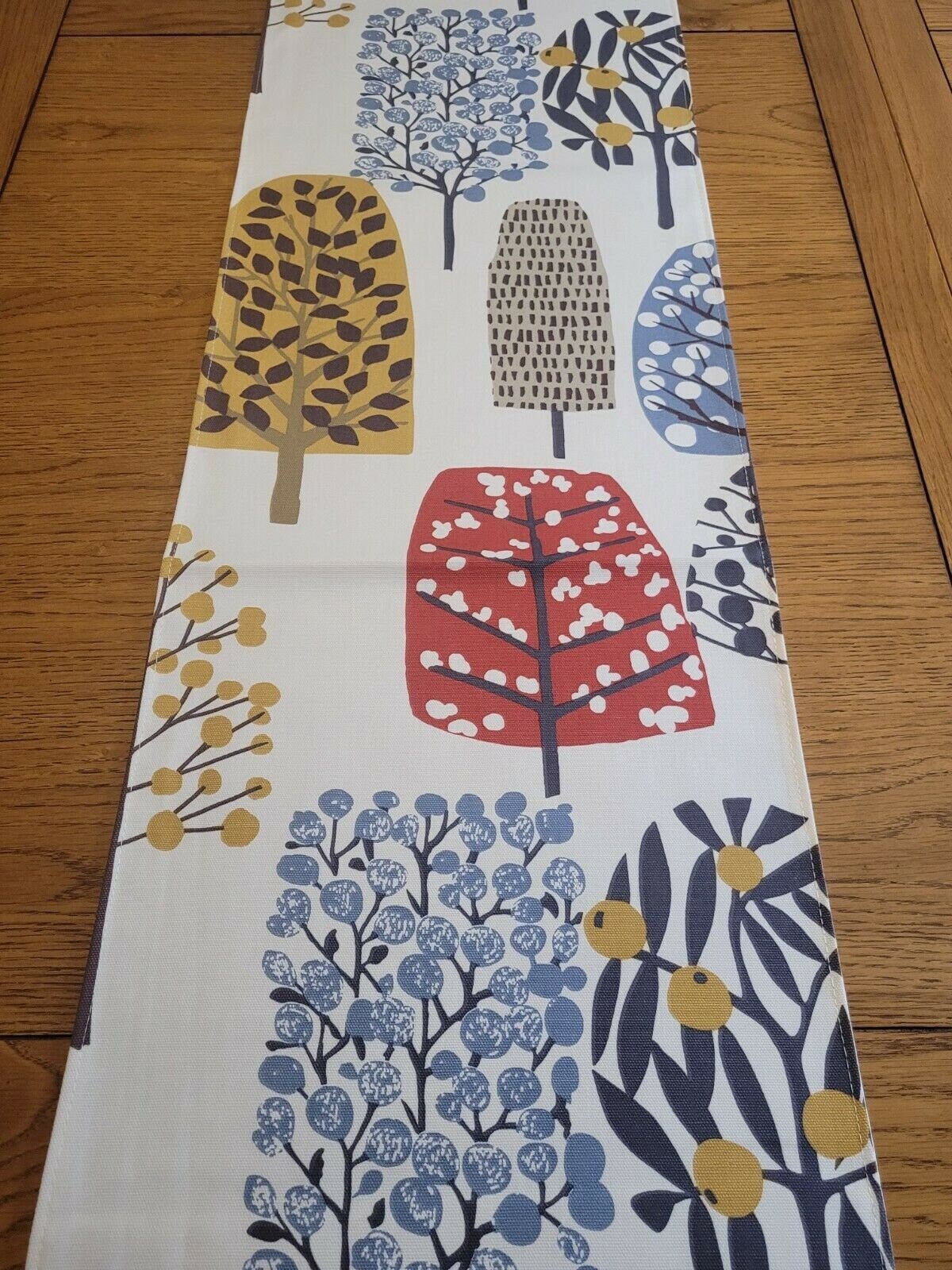 Table Runner Trad Indigo Cranberry Red Tree Blossom Design 36" 48" 54" 60" 64" 72" 84" 96" 104" Clarke & Clarke 100% Cotton Handmade - CushionCoverAndDecor