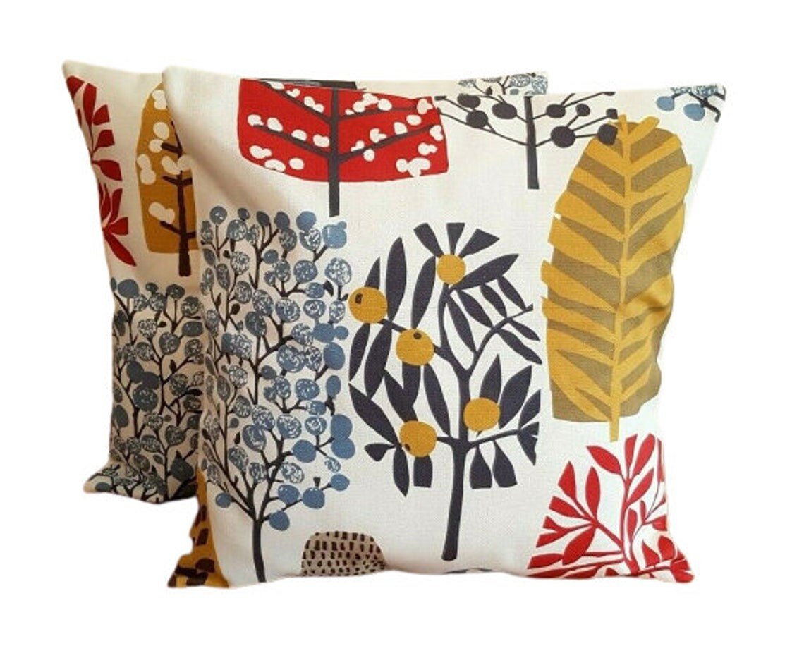 Table Runner Trad Indigo Cranberry Red Tree Blossom Design 36" 48" 54" 60" 64" 72" 84" 96" 104" Clarke & Clarke 100% Cotton Handmade - CushionCoverAndDecor