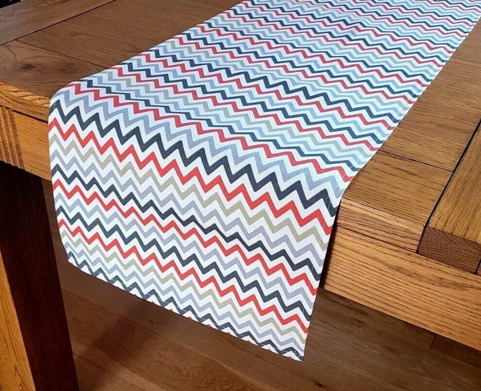 Table Runner Zig Zag Geometric Design , Amber Red Grey Black Table Runner , Table Runner UK 36" 48" 54" 60" 64" 72" 84" 96" 104" - CushionCoverAndDecor