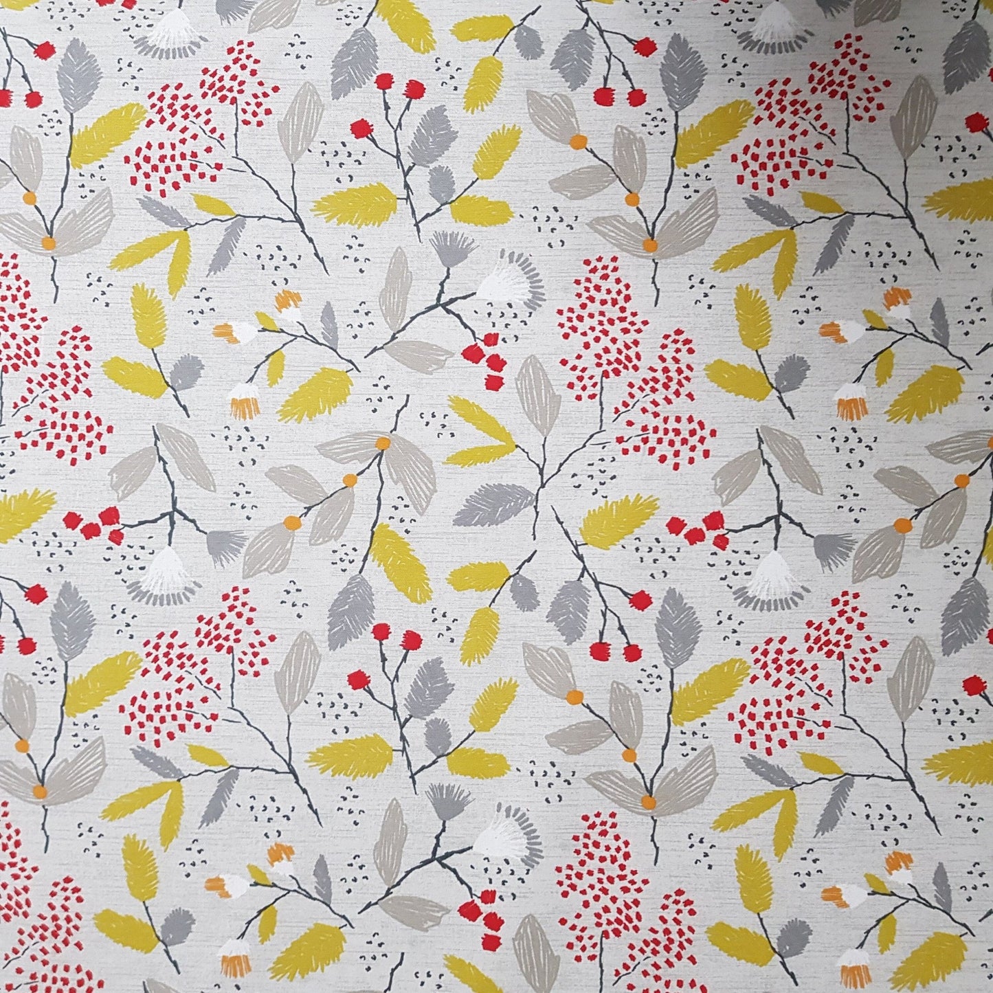 Window Valance Curtain Ashley Wilde Scandi Trail Grey Red Yellow Floral Design Handmade 100% Cotton - CushionCoverAndDecor