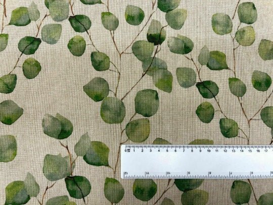 Window Valance Curtain Eucalyptus Green Tree Leaf Linen Cotton Design - CushionCoverAndDecor