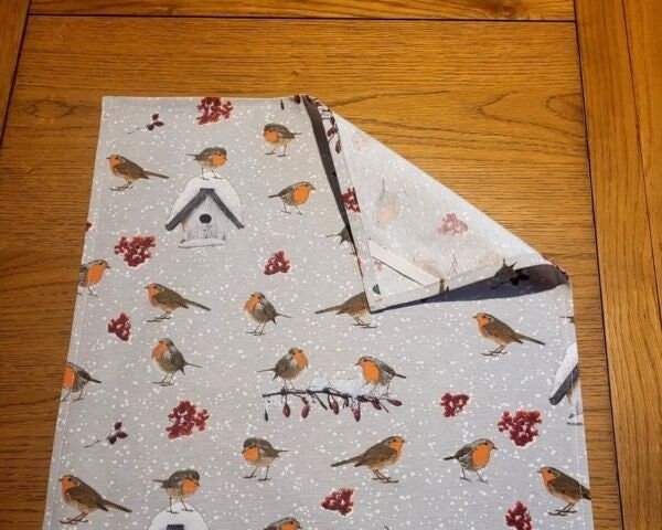 Winter Robin Tea Towel , Robin Grey Tea Towel - CushionCoverAndDecor