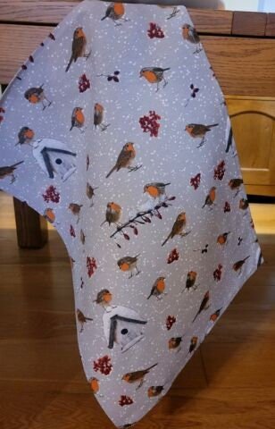 Winter Robin Tea Towel , Robin Grey Tea Towel - CushionCoverAndDecor