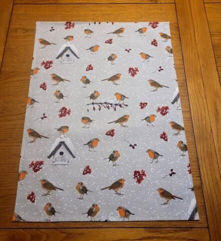 Winter Robin Tea Towel , Robin Grey Tea Towel - CushionCoverAndDecor