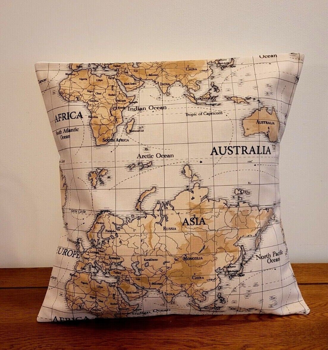 World Maps Cushion Cover , Atlas Beige Brown Pillow Cover , Cushion Cover UK 10" 12" 14" 16" 17" 18" 20" 22" 24" 26" 100% Cotton Handmade - CushionCoverAndDecor